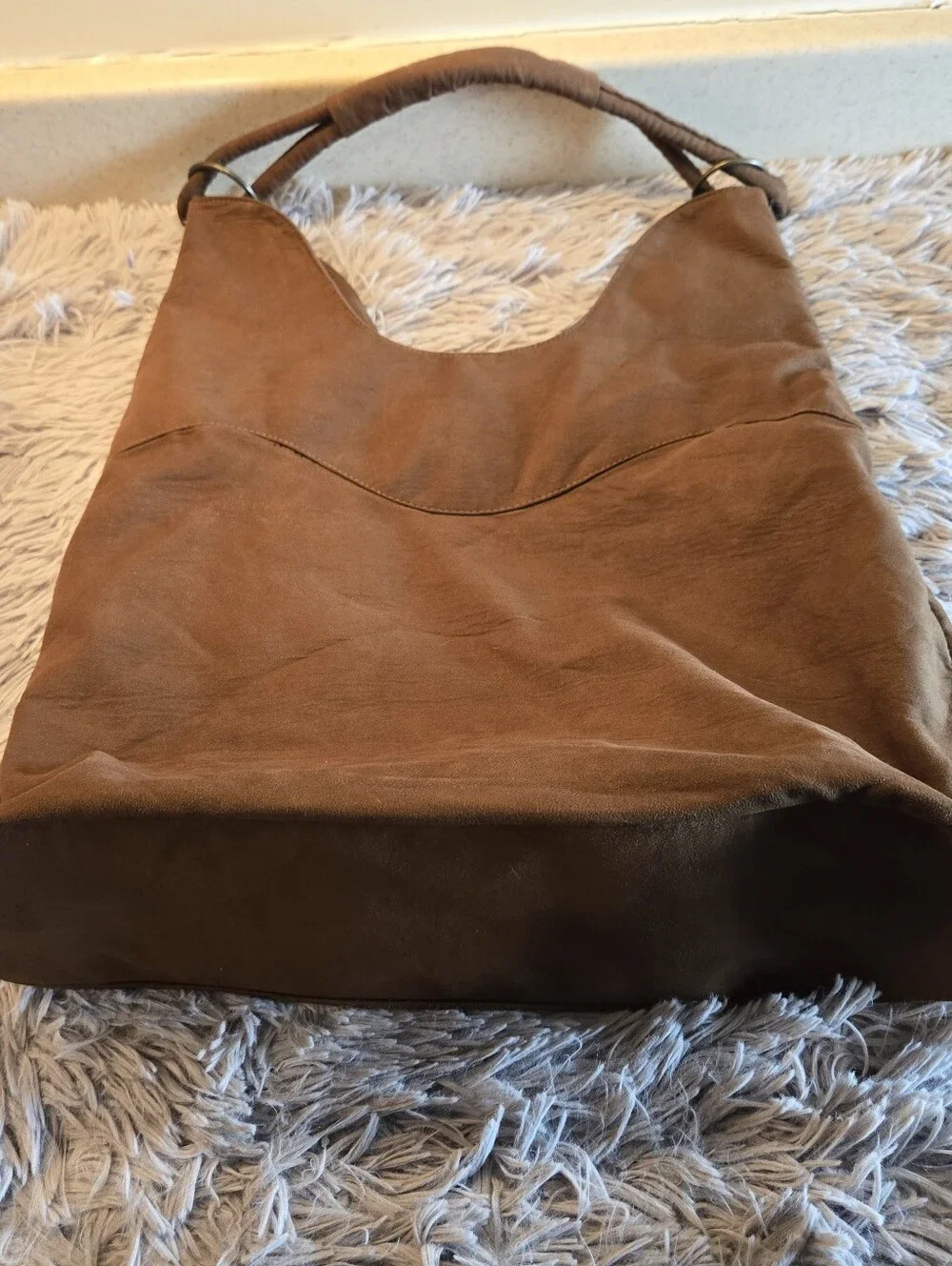 Suede Type Brown Boho bag with Floral Embellishments